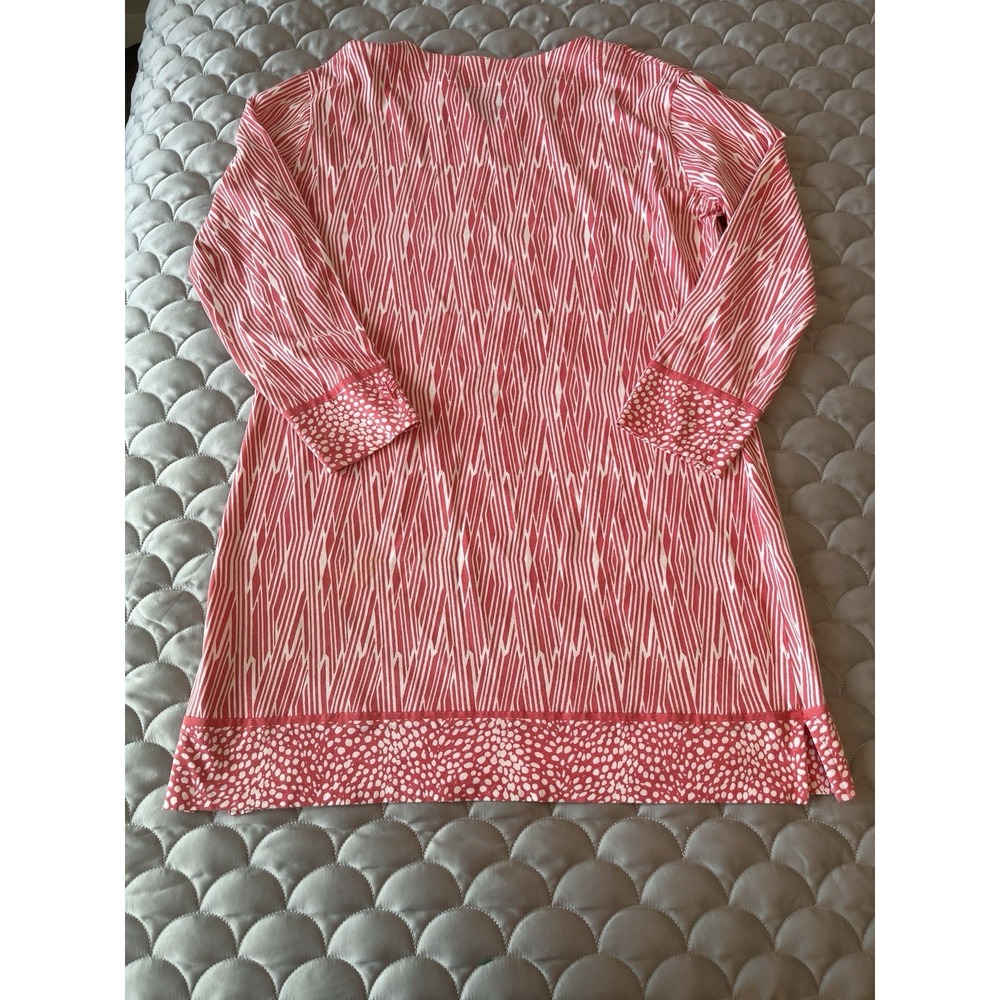 Coolibar Y Neck Sun Protection Coral Medium Print Stretch Shift Dress Coverup - Picture 6 of 6